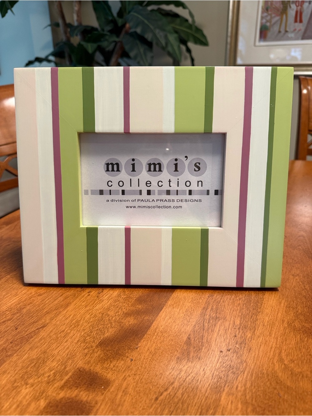 Striped 4x6 Picture Frame in Green/Pink/Cream